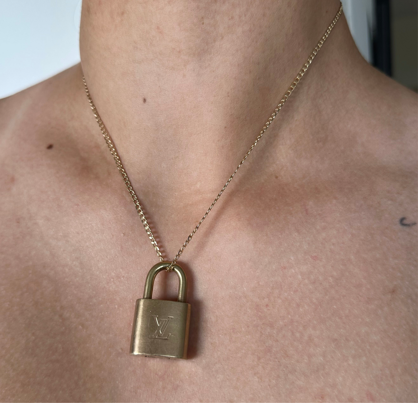 Padlock Necklace with 18k Gold Fine Curb Chain