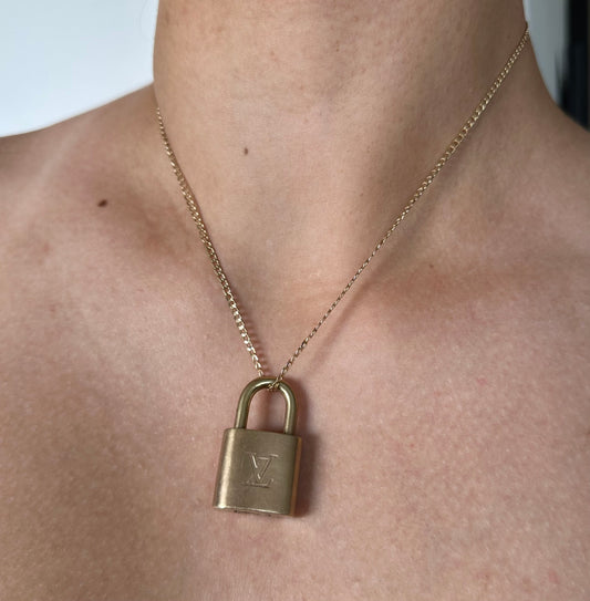 Padlock Necklace with 18k Gold Fine Curb Chain
