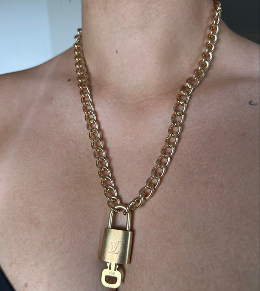 Padlock Necklace with Chunky Curb Chain