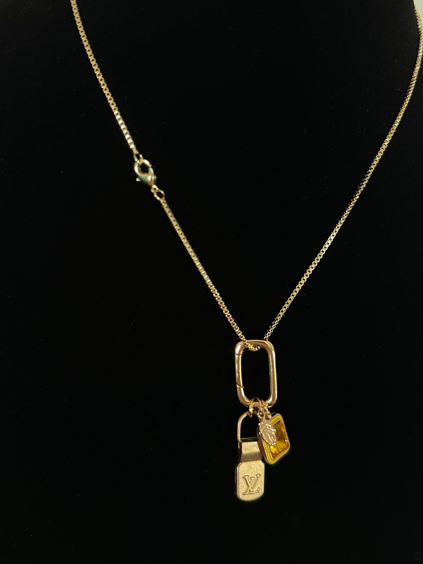 Tag Necklace with Charm Clip & 14K Gold Box Chain
