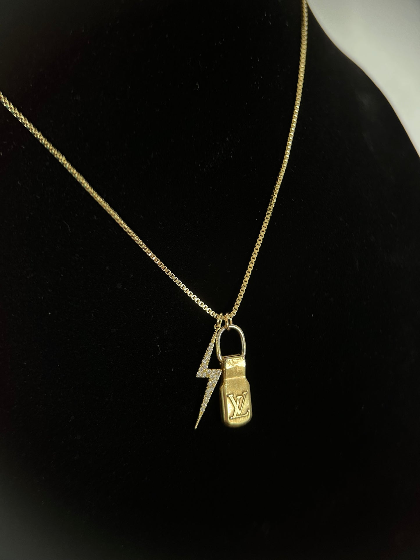 Tag Necklace with Lightning Bolt Charm & 14K Gold Box Chain