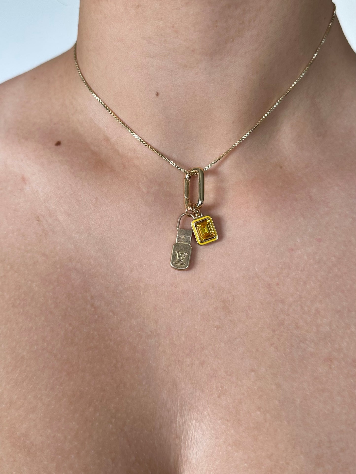 Tag Necklace with Charm Clip & 14K Gold Box Chain