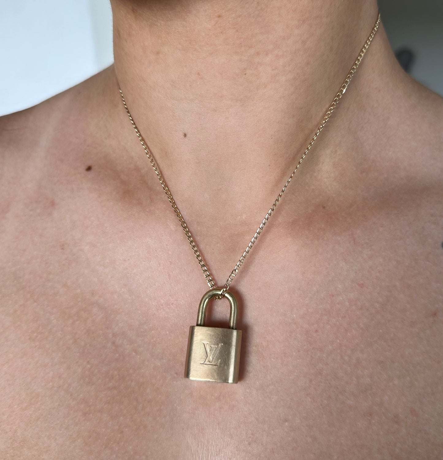 Padlock Necklace with 18k Gold Fine Curb Chain