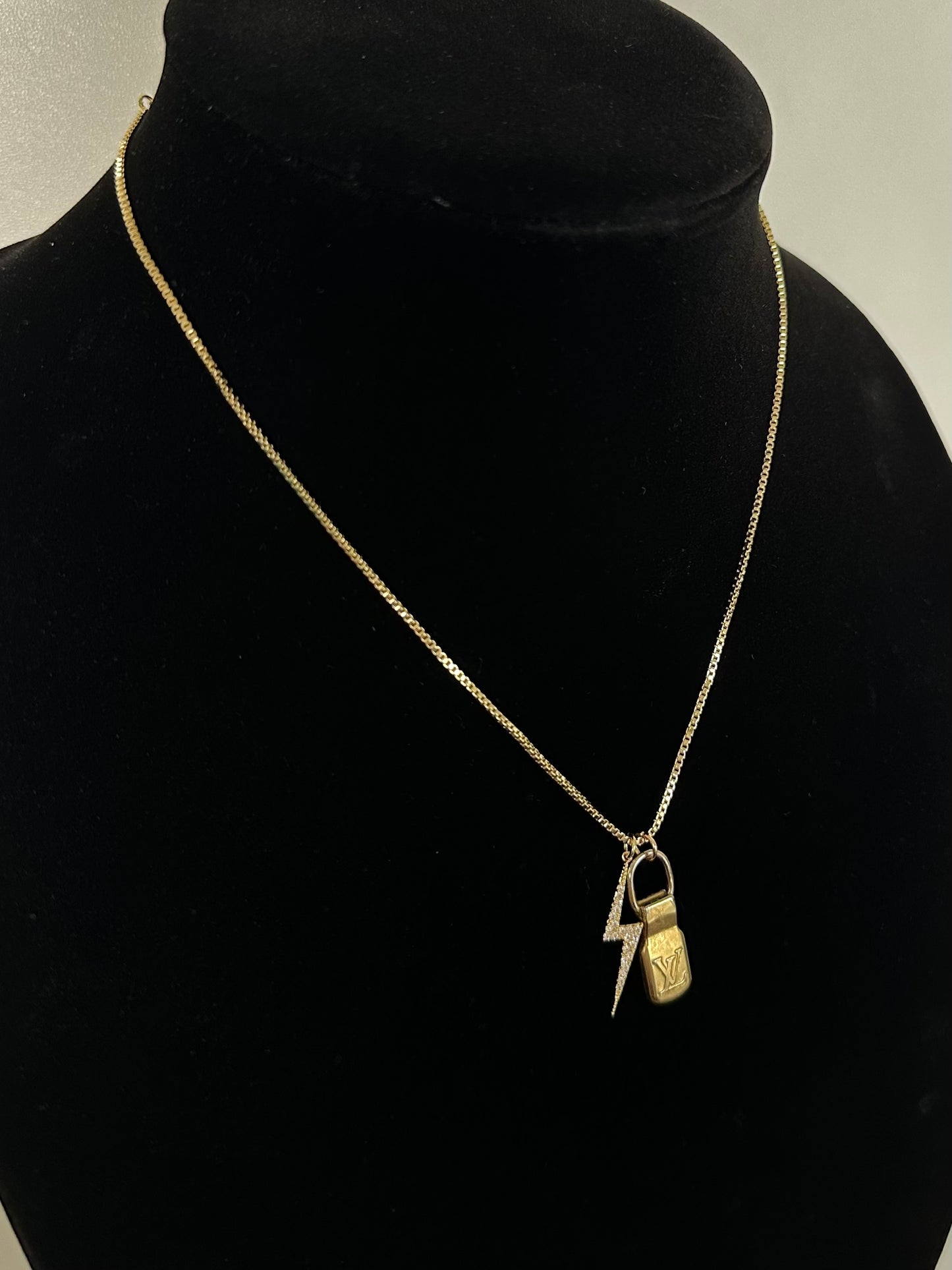 Tag Necklace with Lightning Bolt Charm & 14K Gold Box Chain