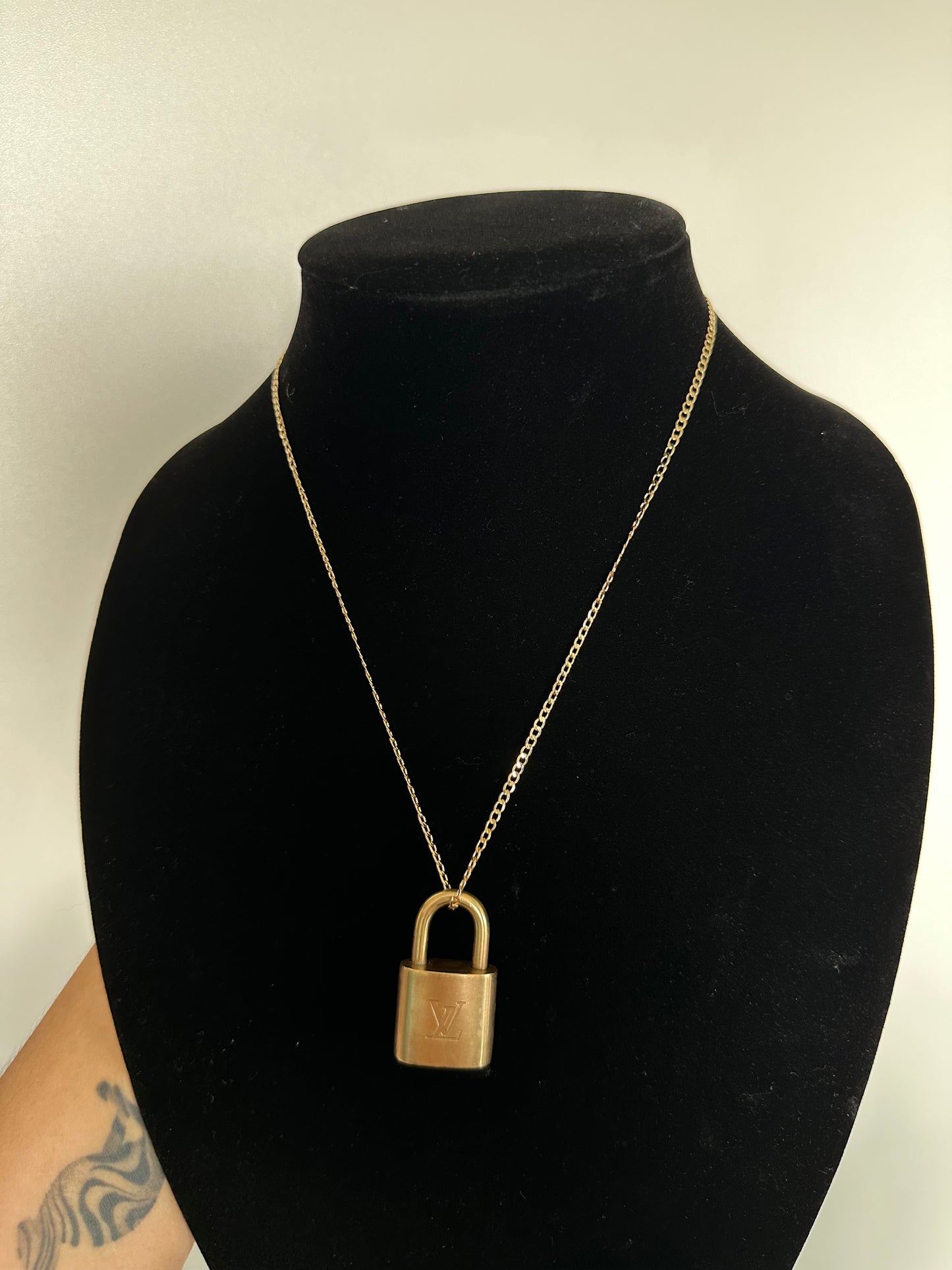 Padlock Necklace with 18k Gold Fine Curb Chain